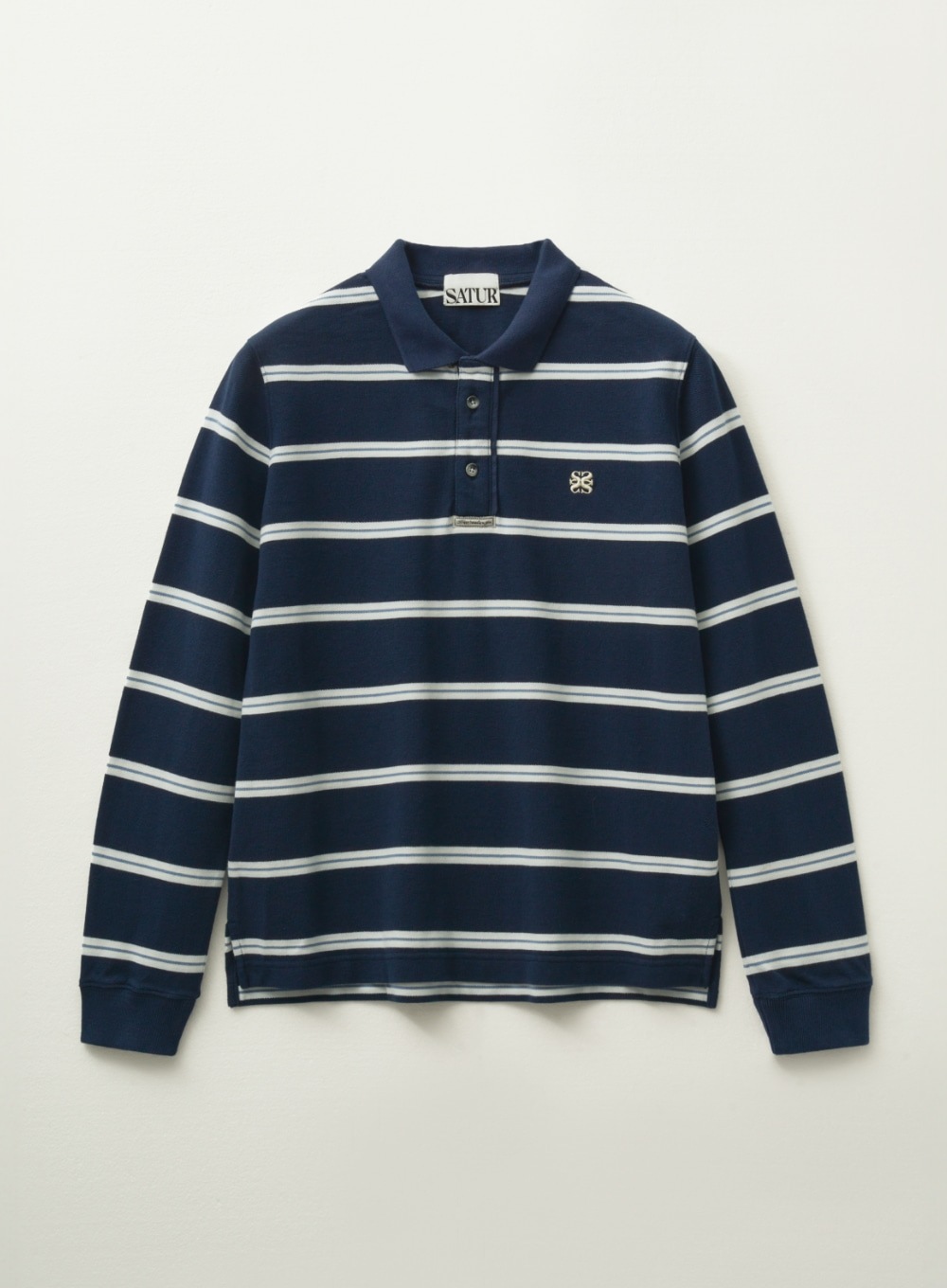 【SATUR】 (W) STRIPE PIQUE POLO LONG SLEEVE : NAVY