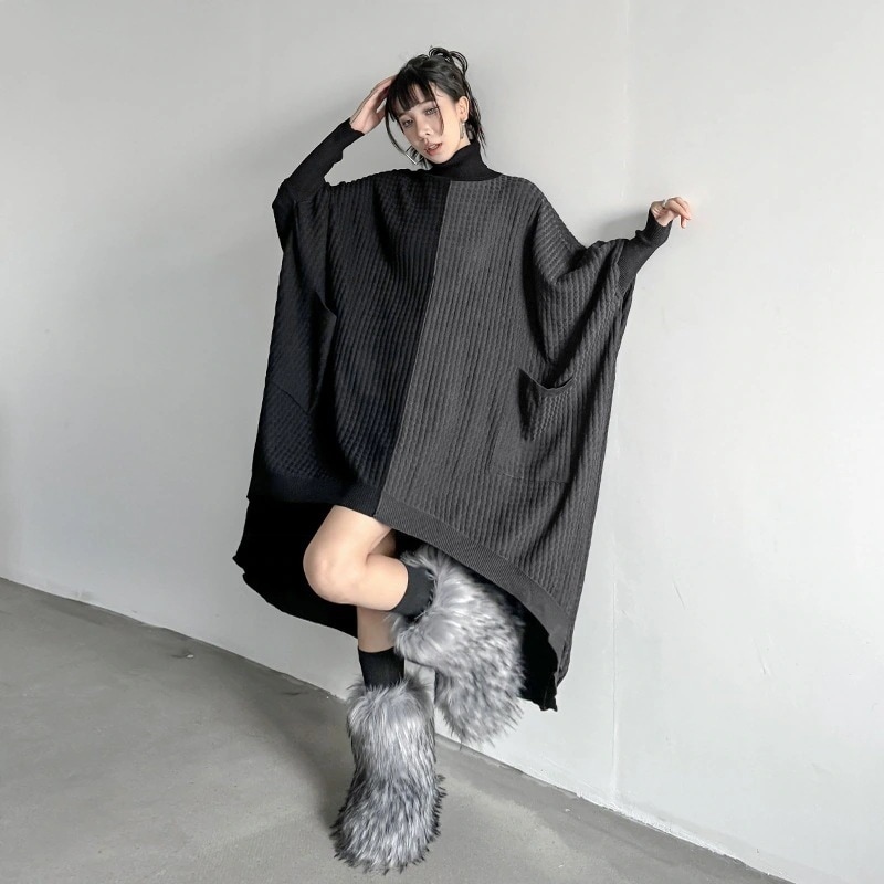 新作 おしゃれ ゆったり セーター トップス アウター タートルネック ゆったり 切り替え ニット タートルネック ラウンドネックニット ベーシックニッベーシックニット 人気なリブニット 5,412円