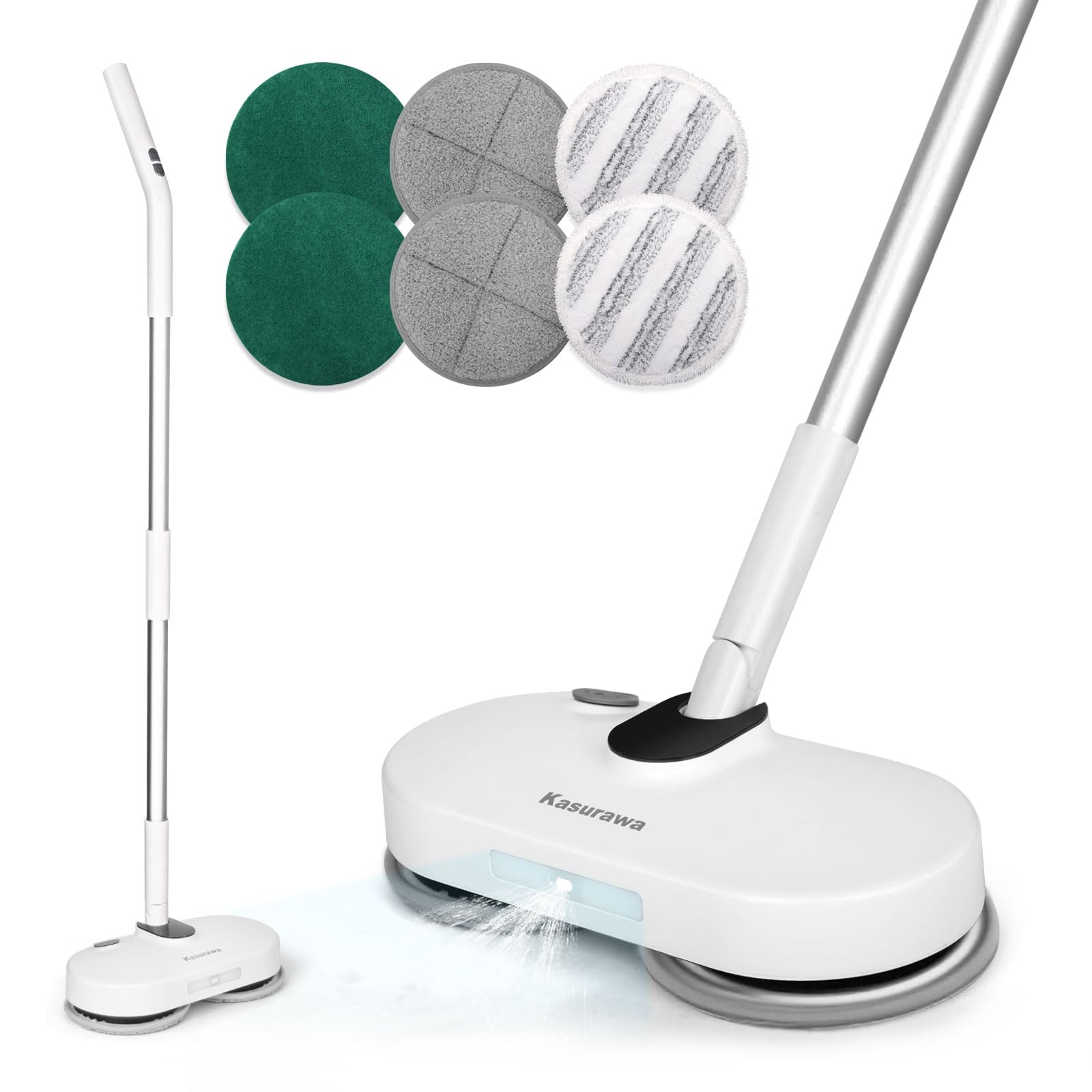 Kasurawa 電動モップ 2025新モデル コードレス 掃除クリーナー 掃除クリーナー 高速回転230回/分 1台4役 水噴射 軽量 自立 充電式 電動もっぷ 替えモップパッド6枚付き 拭き掃除