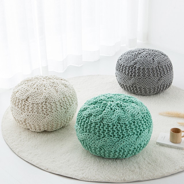 RABOW ハンドメイドニットプフ 6色 テーブル/スツール イエロー/ホワイト/レッド/ミント/グレー/ブラウン