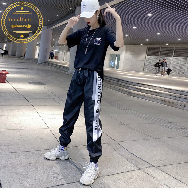 最初の とろみパンツ ストリートファッション スポーツカジュアル XL 韓国 黒 夏