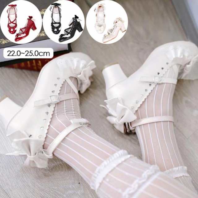 【新品】ロリータ靴 レディースシューズ パンプス メイド靴 可愛い 姫様 お嬢様 女の子 ロリータ おしゃれ リボン付き 日常 文化祭 イベント 美脚 お茶会 通学 ベルト付 ストラップ コスプレ シ