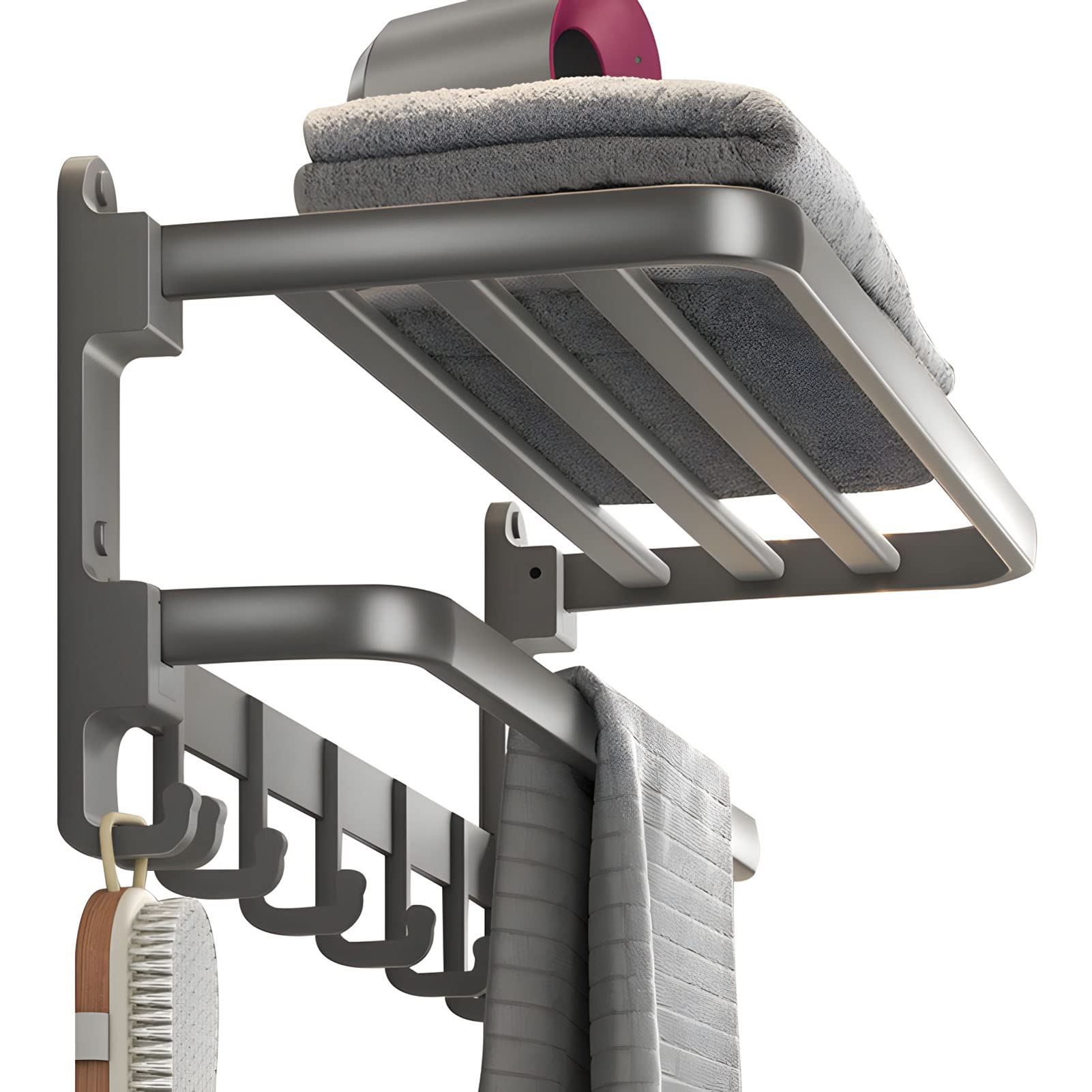 バスタオル ハンガー タオル掛け 50cm　壁 タオル収納 折りたためる タオルハンガー バス タオル ハンガー タオルホルダー 壁付け 304ステンレス 穴あけ取り付け 省スペース