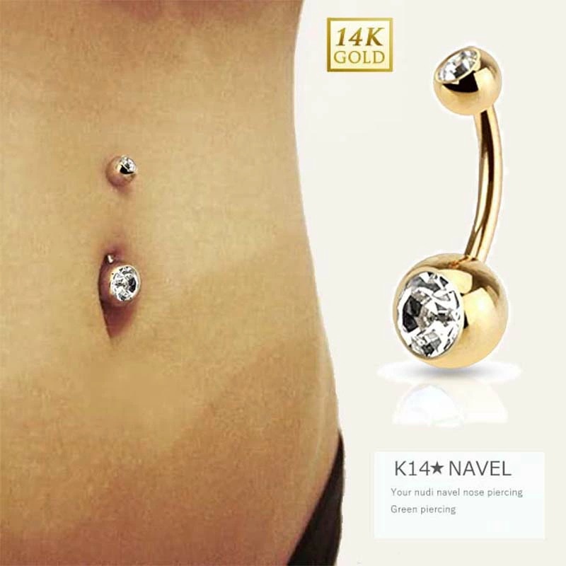 14金ダブルジュエル へそピアス 5/8mm 14G ボディピアス 本物 14K ニッケルフリー 14ゲージ 定番 透明 ストーン 男性 女性 プレゼント 誕生日 ネイブル kbndjxxxxxxxx