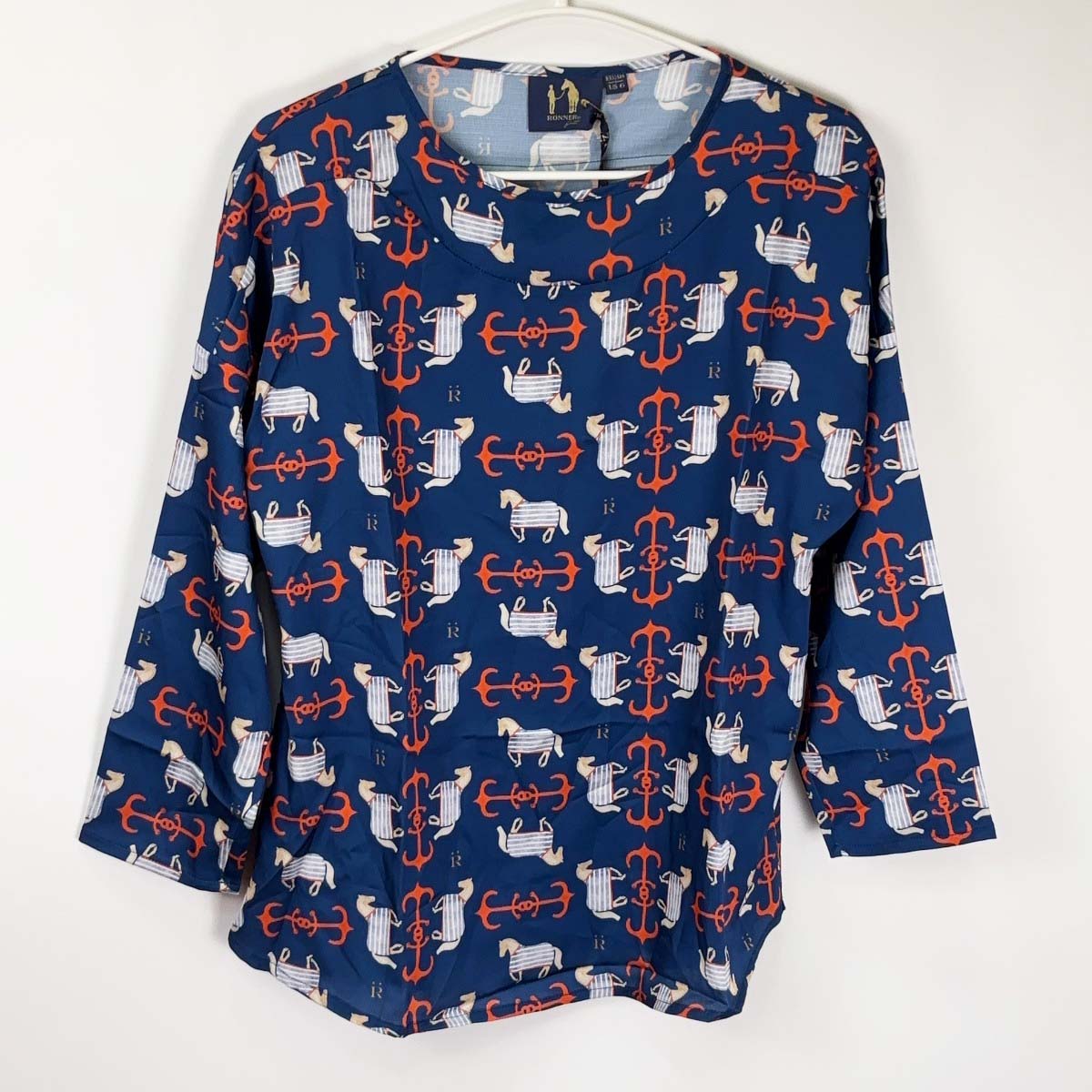 【中古・未使用品】RONNER SPORTS ロナー ロングスリーブ カットソー 長袖 シャツ 38 ネイビー レディース 乗馬 馬術