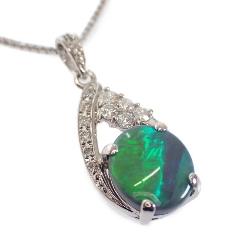 【no brand】デザイン ジュエリー ティアドロップ ネックレス K18ホワイトゴールド ブラックオパール ダイヤモンド レディース