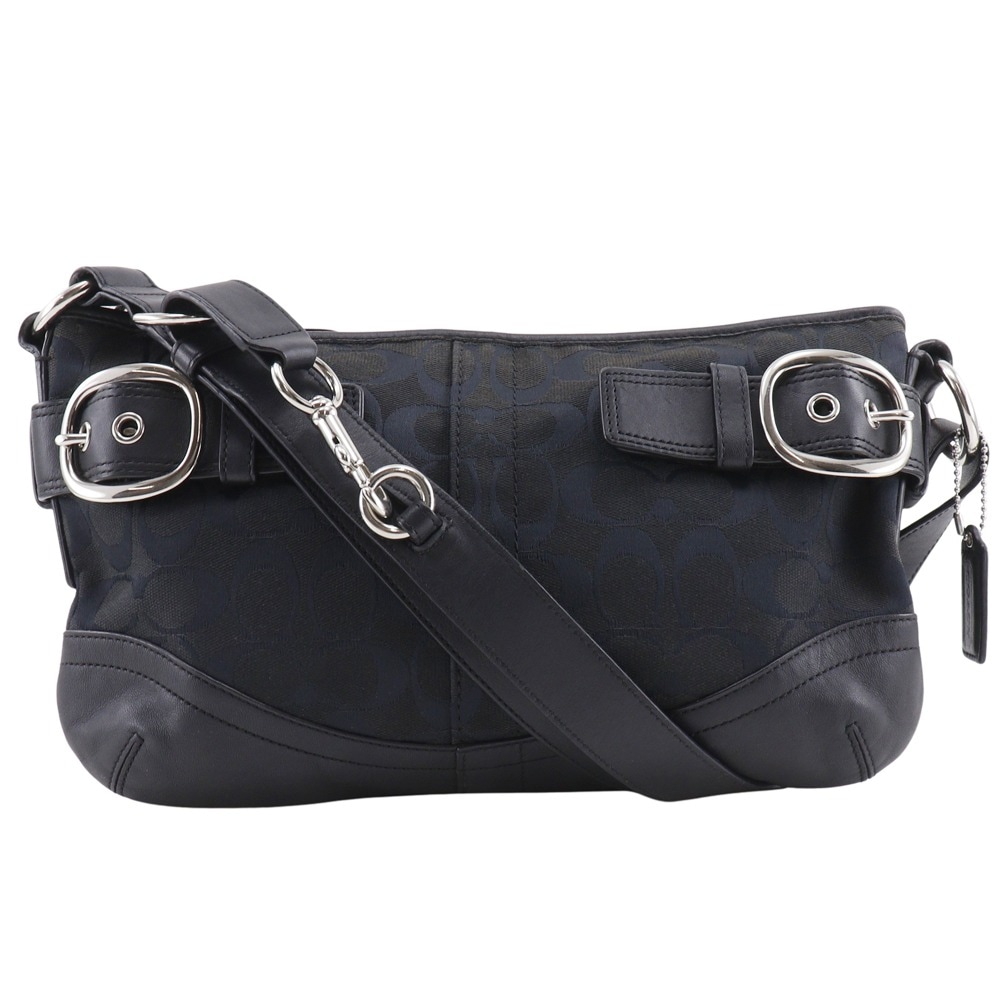 シグネチャー F19683 ショルダーバッグ キャンバス 黒 レディース 中古品