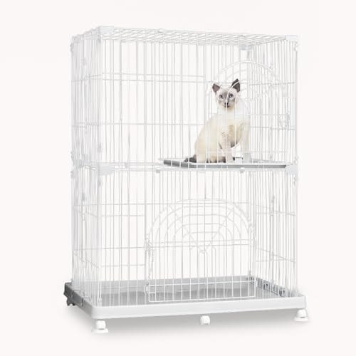 アイリスプラザ 猫 ケージ コンパクト オリジナルペットケージ 2段 ホワイト キャスター付 高さ約121×幅約93×奥行約63cm