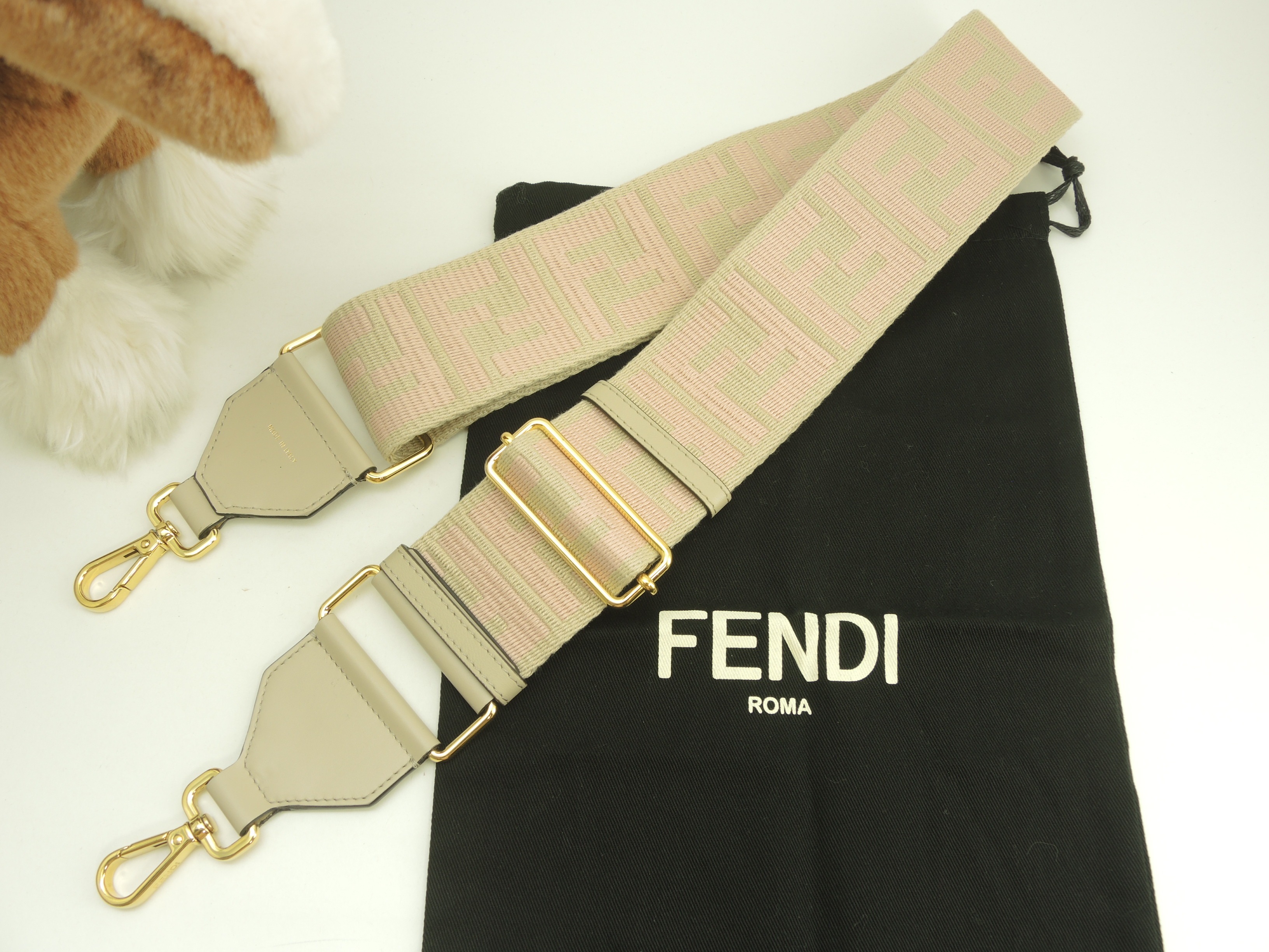 ストラップユー FFモチーフ 灰ピンク ロングショルダーストラップ 斜め掛用 極美品@ 24