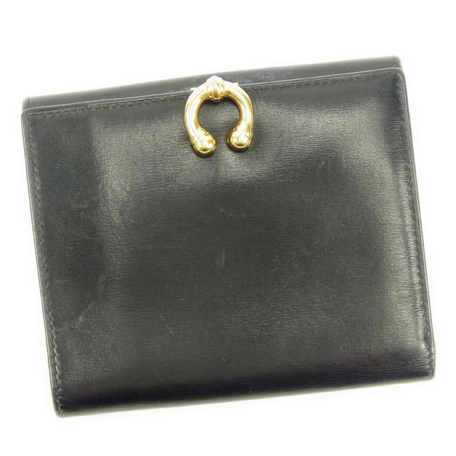 Wホック財布 ブラック ゴールド レッド アビー 中古 T11148