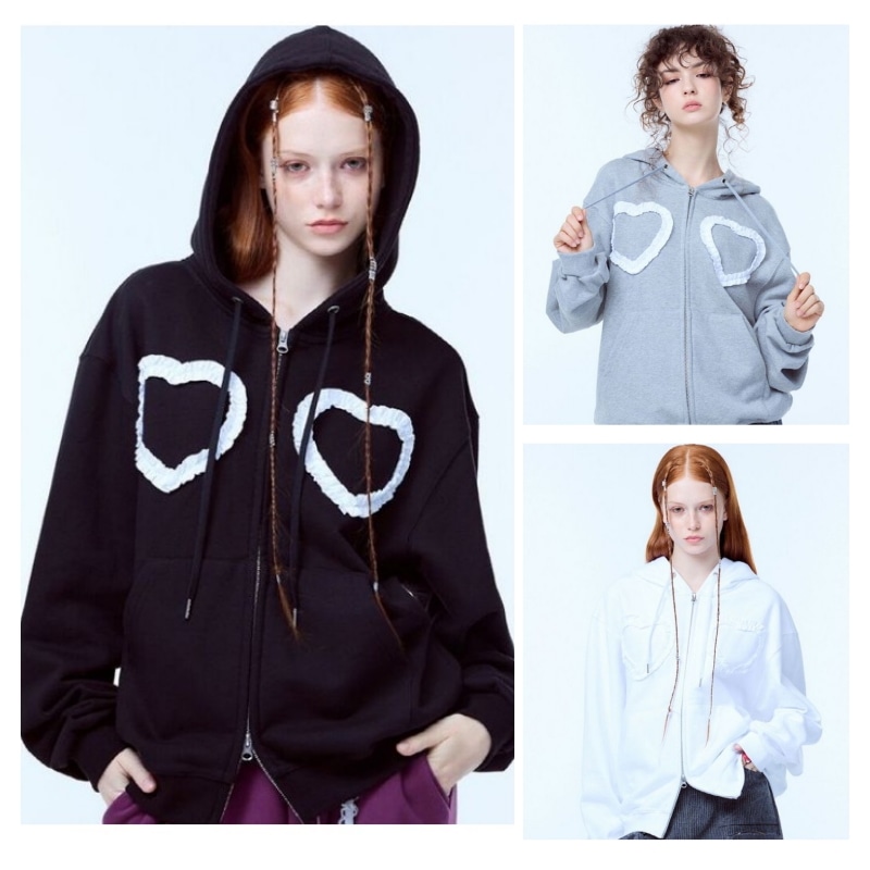 【LUV IS TRUE】 PA FRILL HEART HOOD ZIPUP : 3COLORS