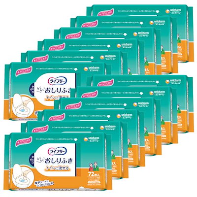 他サイト： ライフリー 大人用おしりふき トイレに流せる 864枚(72枚×12) [ケース品]の商品画像