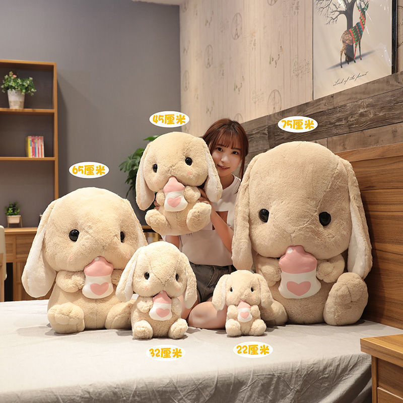 可愛い白いお姫様ベッド 特大耳垂れ ピンクうさぎ ぬいぐるみ ドール 人形 枕