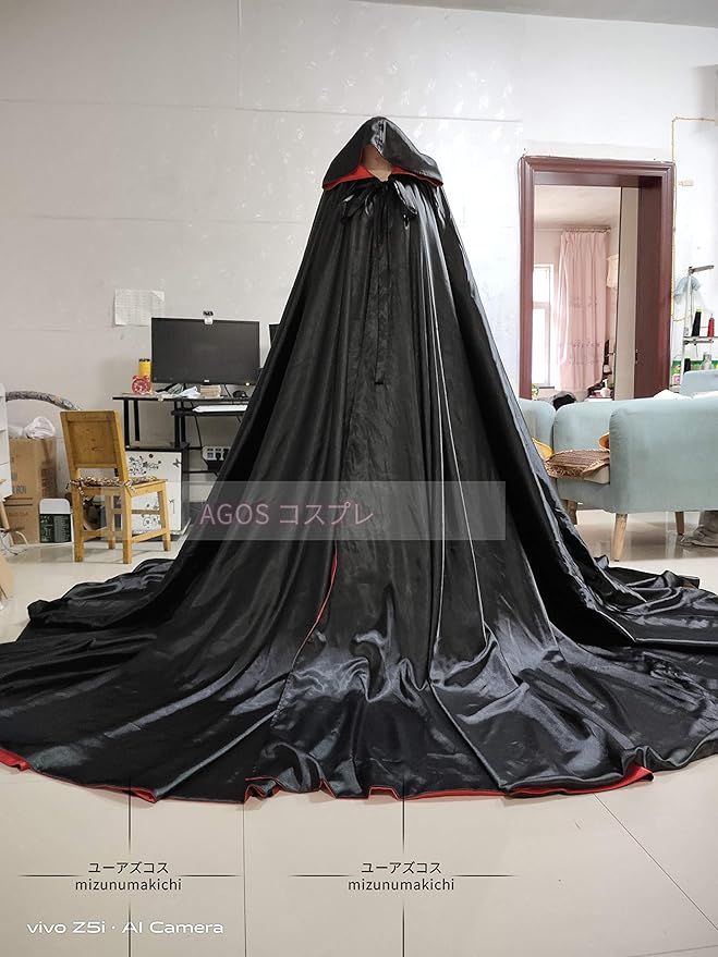 実物撮影光沢サテン ドラキュラマント ロング 全円 リバーシブル 超つるつる マント ハロウィン コスプレ 衣装 (着丈220) オーダーメイド可/フード変更可/色変更可風
