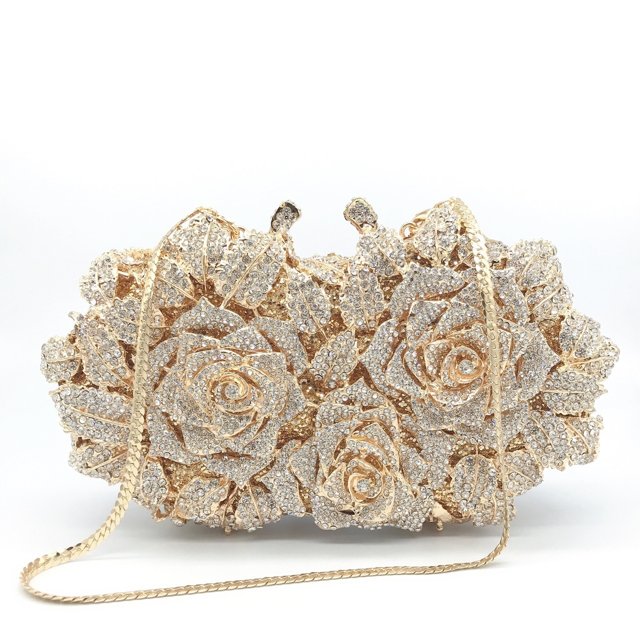 バラの花ダイヤモンドのディナーバッグ金属のハードケースの女性バッグはイブニングドレスの宴会にダイヤモンドのバッグを入れることができます