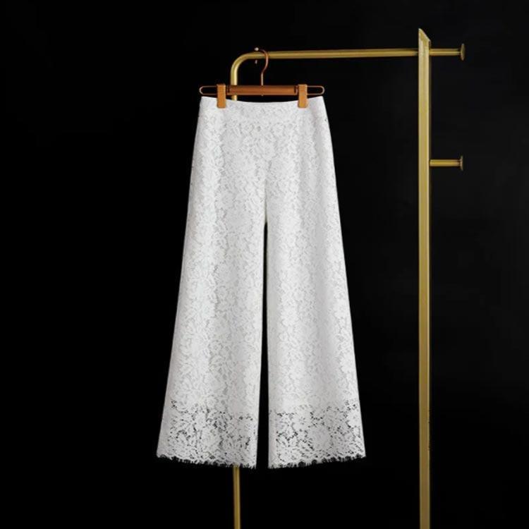 涼しい ワイドパンツ レディース ワイドパンツ 黒 フレアパンツ 夏 リラックスパンツ 大きいサイズ クラシカルレース レディース パンツ 総レース