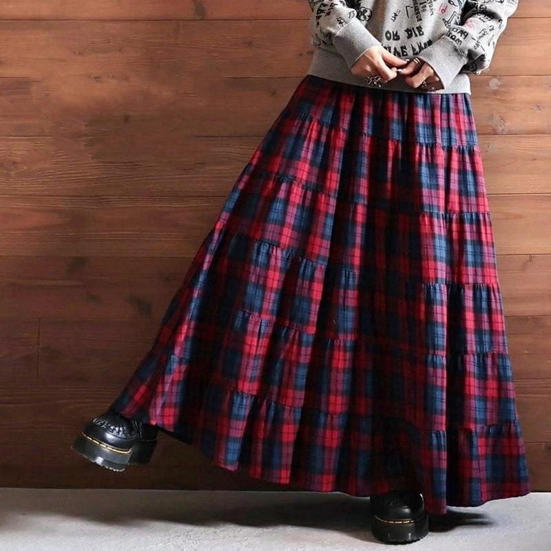 【今季注目】 定番 ファッション チェック柄 コーディネート自在 Aライン 裏地付き ハイウエスト スカート