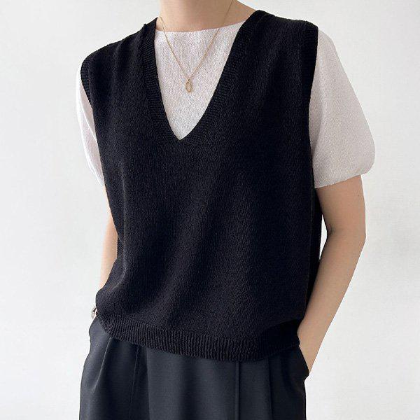 Hスタイル(KN)ホールガーメントVネックニットベスト 春 女性 ニットベスト ベスト Tシャツ セーター 端境期