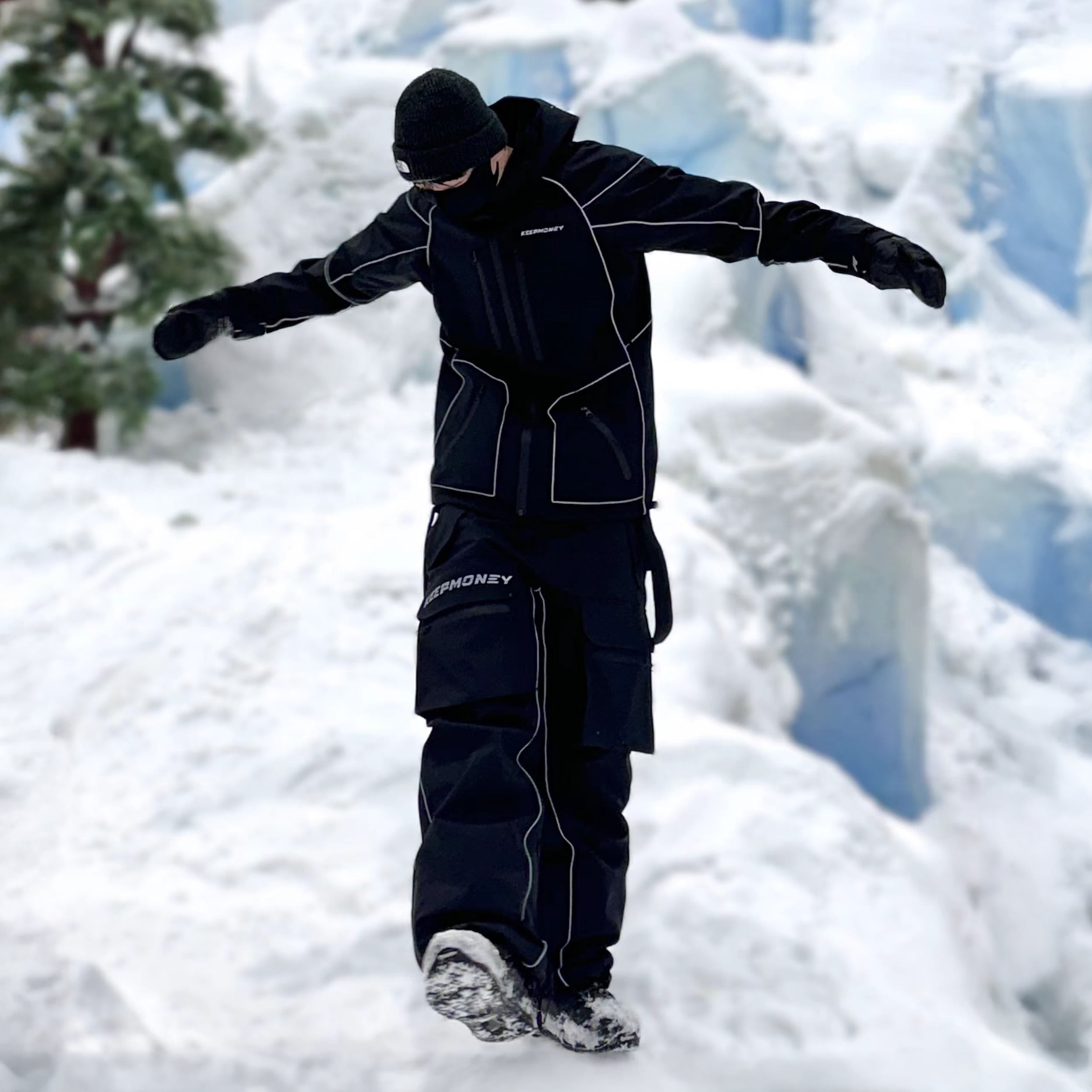 スノボウェア 2025 2026 上下セット 光反射ライン 黒 白 ジャケット パンツ ズボン 韓国風 スノーボードウェア スノーウェア スキーウェア スノボーウェア メンズ レディース 防水防風防寒 11,432円