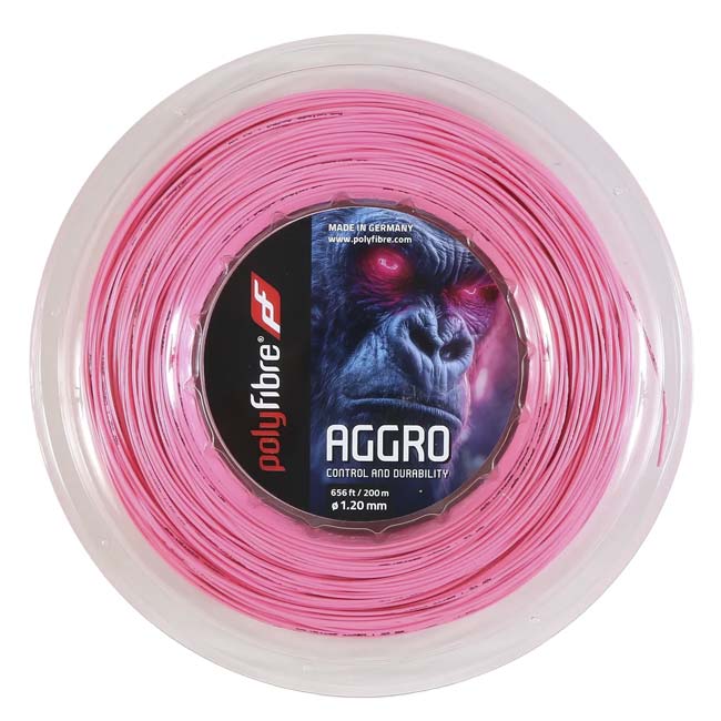 ポリファイバー(Polyfibre) AGGRO アグロ 1.20／1.25mm ピンク 200Mロール 硬式テニス ポリエステルガット