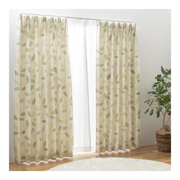 ユニベール 厚地カーテン ボタニッシュ 100×178cm グリーン メーカー直送