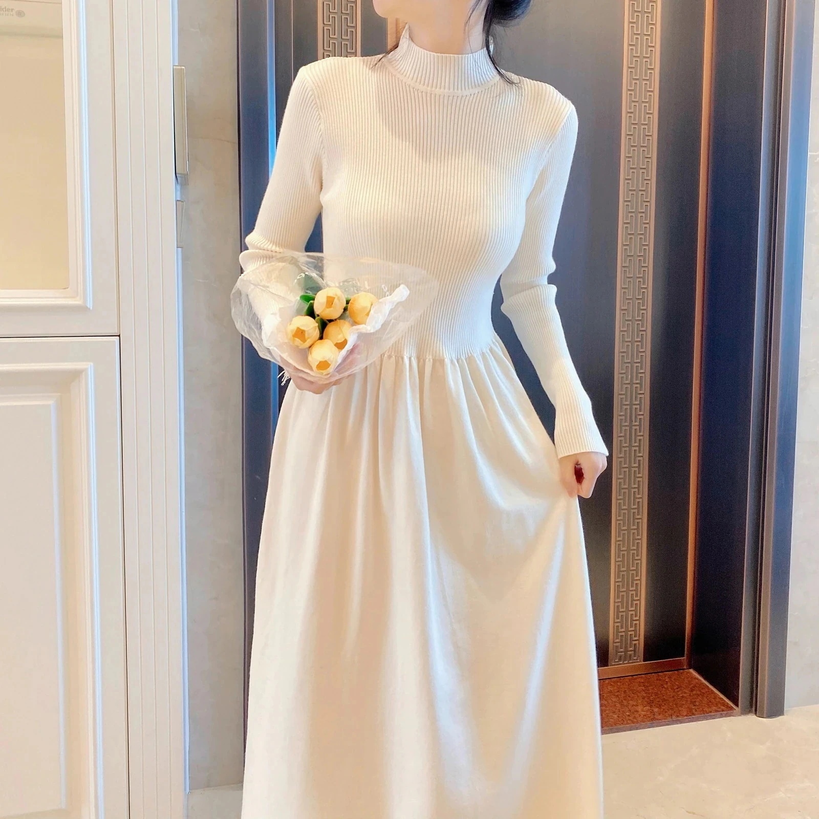 秋 長袖ワンピース セーターワンピース ロングワンピース 着痩せ 【本日限定】冬のワンピース ワンピース 春 冬 ジェントルスタイル おしゃれ スリミング 気質 ニットワンピース 長袖