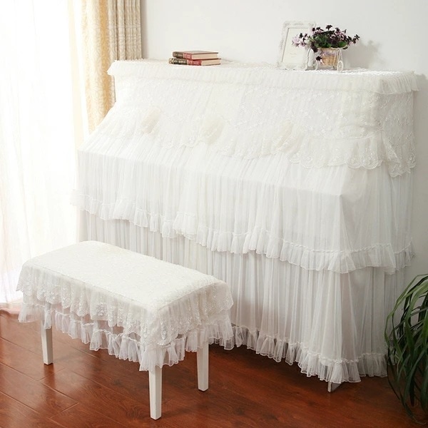 姫系 ピアノカバー イスカバー セット レイヤード ダストカバー 直立型 アップライト レース 刺繍 フルカバー 可愛い インテリア 雑貨 花柄 カワイ フリル付き おしゃれ エレガント 高貴 厚い
