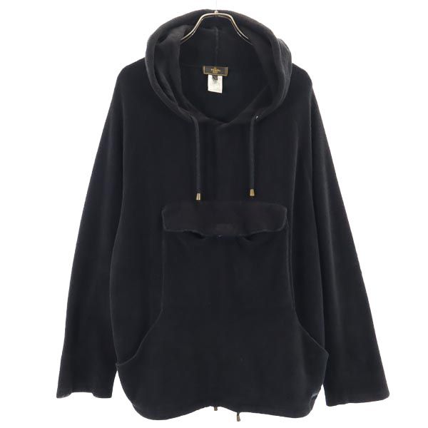 イタリア製 長袖 フリース パーカー 50 ブラック系 プルオーバー メンズ