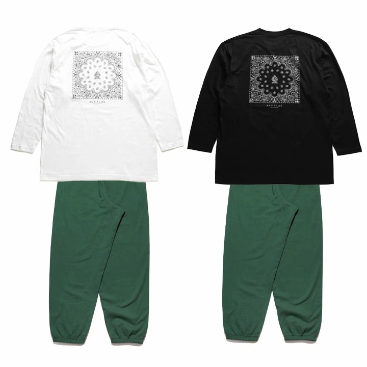 ACE FLAG 上下セット 長袖 ブランド スケボー メンズ 春秋冬用 白 黒 大きいサイズ エースフラッグ セットアップ ロンT スウェットパンツ スペード