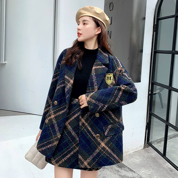 セットアップ レディース ジャケット スカート S M L XL 韓国 ロング丈 ショート丈 袖あり 長袖 スタンドカラー ダブルブレスト 2way 2点セット 大人可愛い 大人 上品 お洒落 レトロ