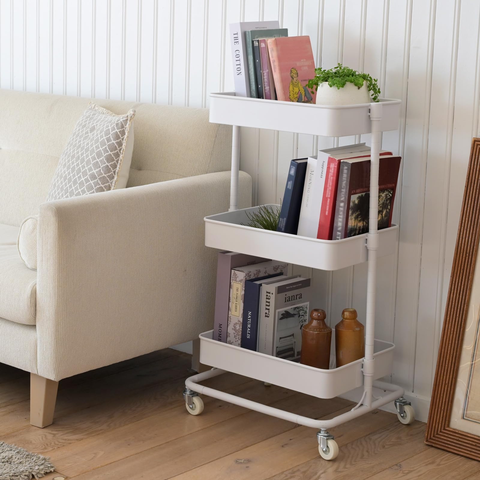 山善(YAMAZEN) キッチンワゴン キャスター付きワゴン 3段 バスケットトローリー メッシュタイプ 高さ調節可能 全体耐荷重30kg 幅45.5×奥行36×高さ81cm ワゴン キャスター付き