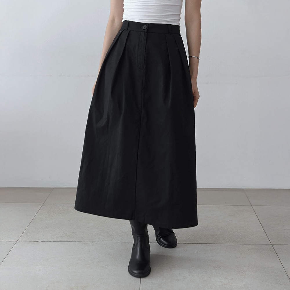 セリアンコットンバンディングピンタックロングスカート