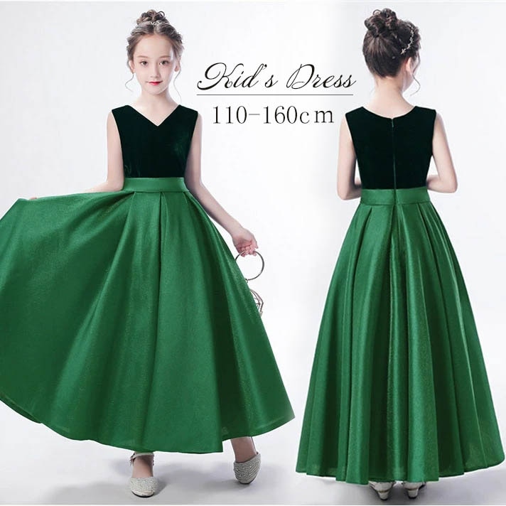 子供ドレス ピアノ発表会 中学生 ワンピース ドレス 女の子 発表会 キッズ 緑 グリーン キッズドレス 子供 結婚式 パーティードレス ピアノ発表会 七五三 フォーマル 袖無し 司会 パーティー