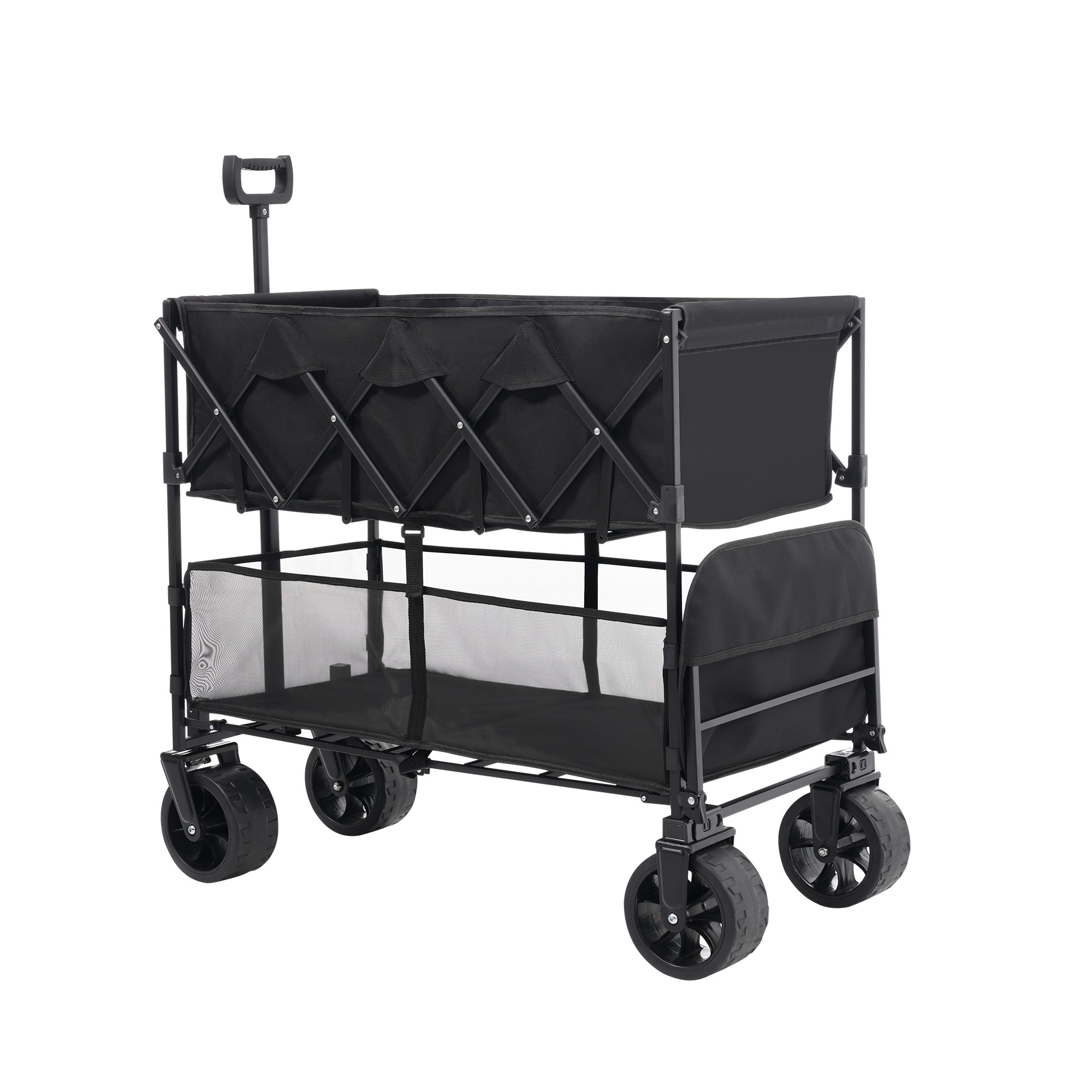 1930【ブラック】ダブルシェルフ上下2段 キャリーワゴン アウトドアワゴン 290L 後ろ開け 自立式 折りたたみ コンパクト