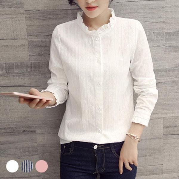 新作シャツ ブラウス レディース バックフリル 透け 袖フリル フリルック タートルネック ミディアム丈 長袖 薄手 可愛い お洒落 無地