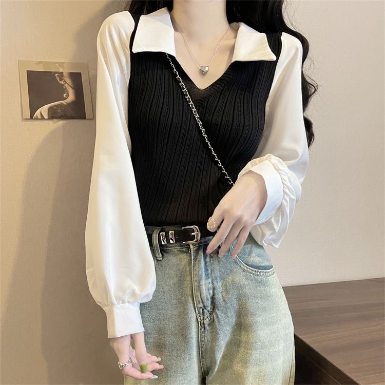 ニットカットソーニットセーター 韓国ファッション 秋冬ニットハイ Vネック セーターニット長袖 ベーシックニット