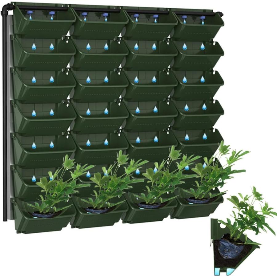 フラワーポット【 ウォールグリーン 植木鉢 28個 セット 】壁掛けプランター 壁面緑化 プラスチック製 プランター 自己給水 組立式 設置簡単 インテリア栽培 ハ