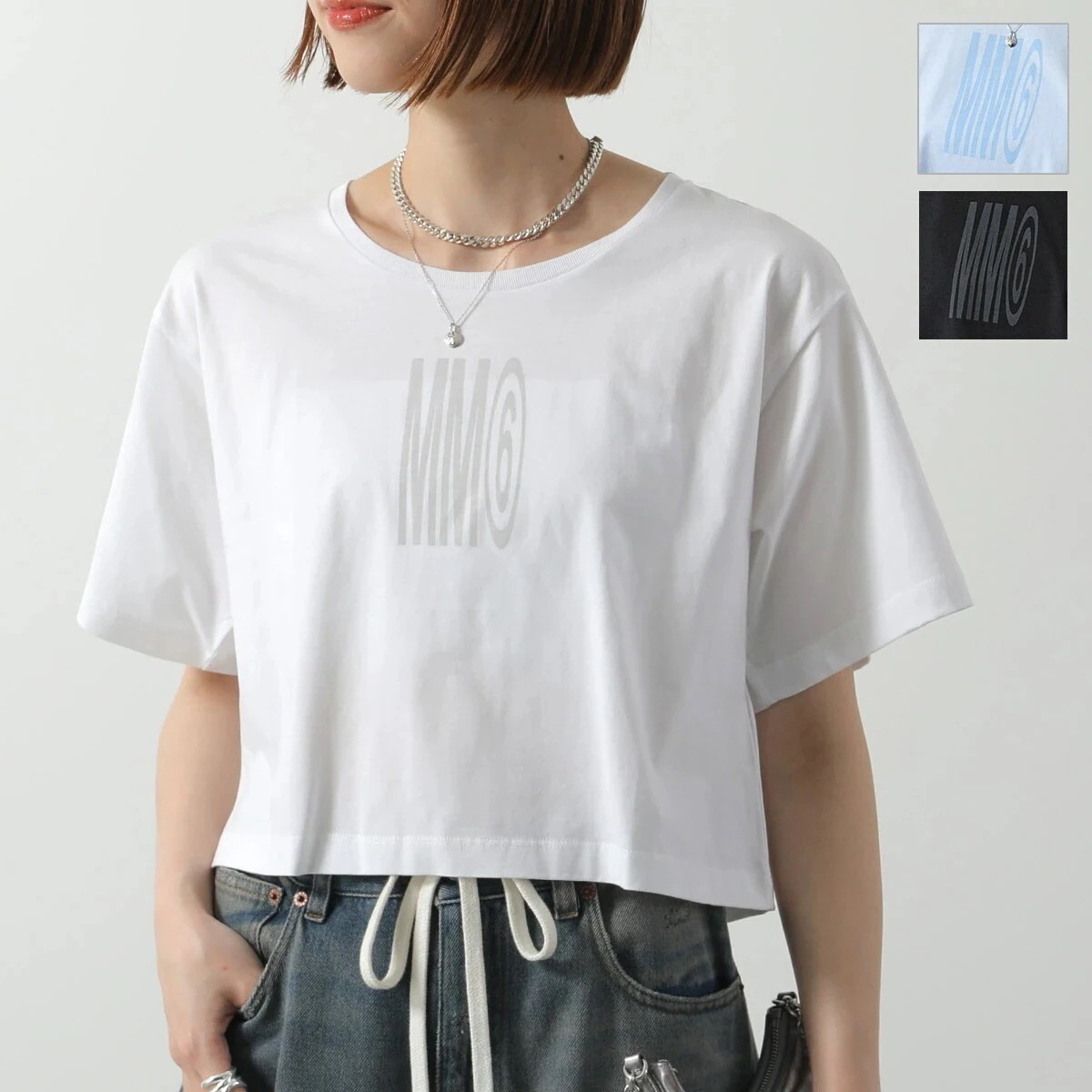 MM6 KIDS エムエムシックス メゾンマルジェラ キッズ Tシャツ M60806 MM04I レディース ガールズ 半袖 カットソー ロゴT クロップド丈 カラー3色