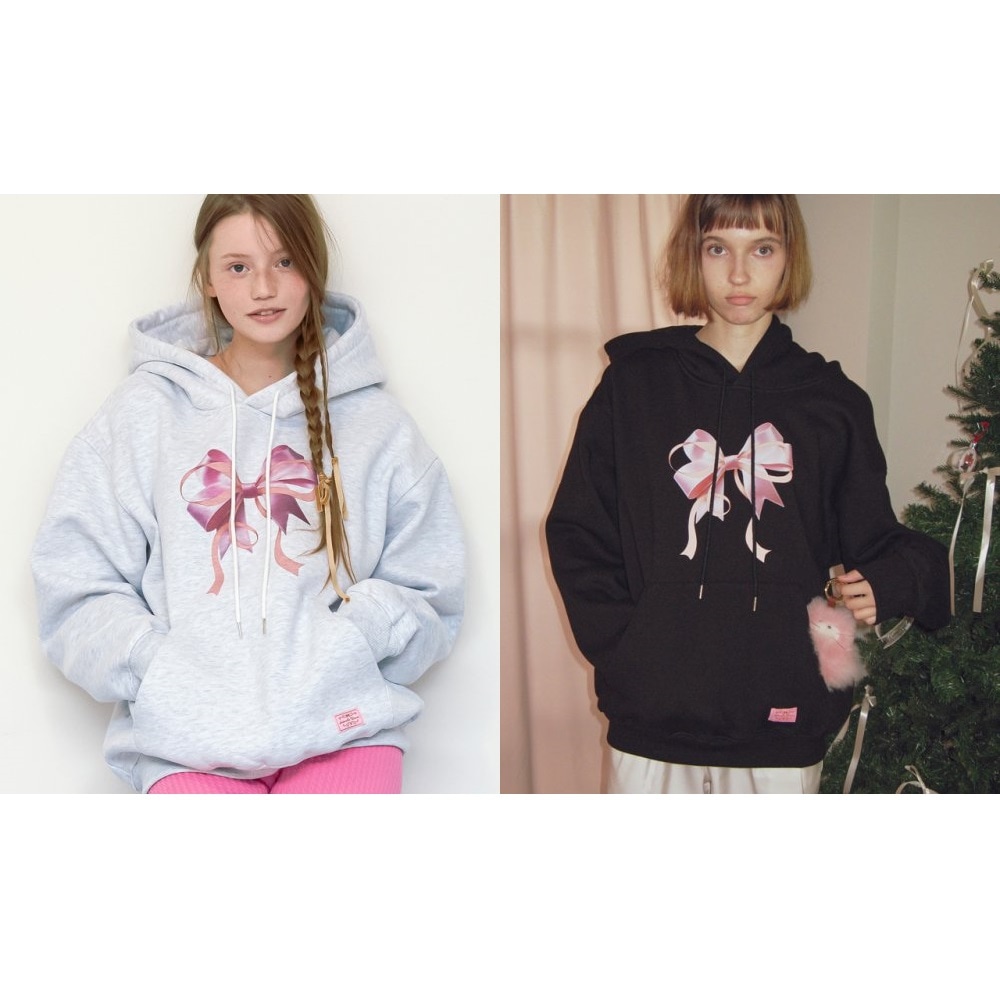 [韓国人気ファッション] DOUBLE RIBBON OVERSIZED HOODIE