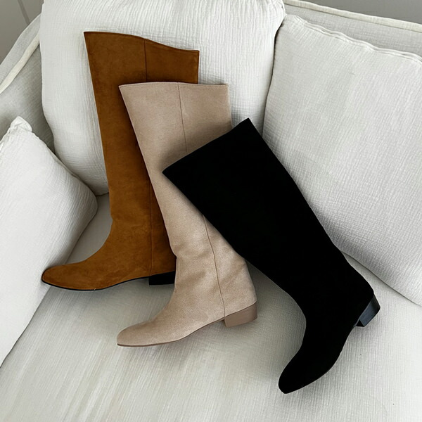 ロングブーツ ジョッキーブーツ 斜めカット スエード フラット レディース ローヒール 黒 ブラック キャメル アイボリー 歩きやすい カジュアル 靴 婦人靴 韓国