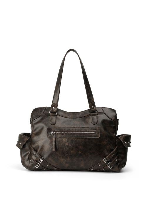 【DEINET】 VINTAGE CRACK STUD POCKET BIG BAG IN DARK BROWN ショルダーバッグ 正規品