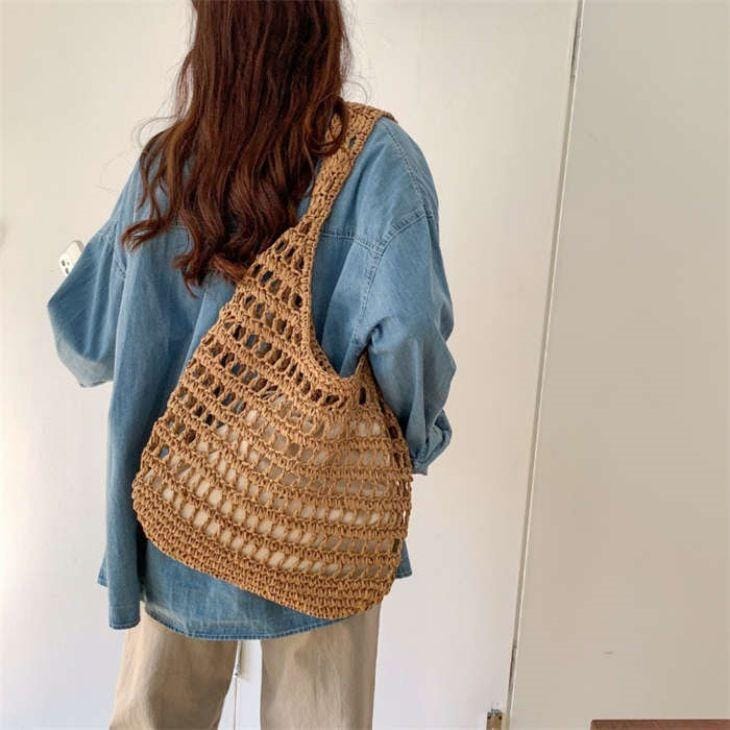 【夏セール！】透かし編みバッグ トートバッグ リゾート 夏 ナチュラル 大容量 軽量 【akbss24-555】【予約販売：15-20日】メ込2