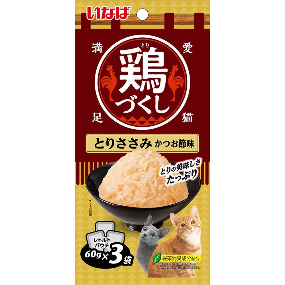 （まとめ買い）鶏づくし とりささみ かつお節味 60gx3袋 猫用フード [x16]