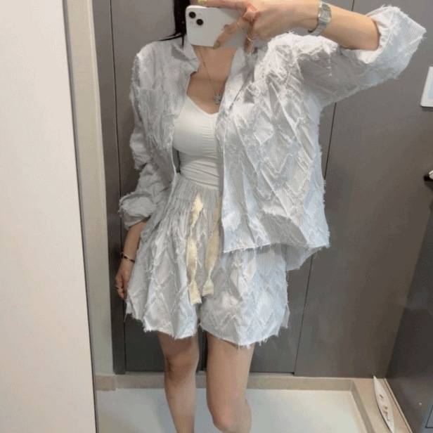 (高級) (輸入衣類) ストライプ シャツ / ショートパンツ 半ズボンセット set 9,435円