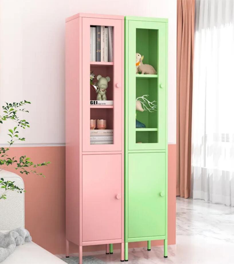 北欧家庭鉄芸本棚ガラス扉付きリビングフロア収納キャビネット展示キャビネットシンプル収納キャビネット