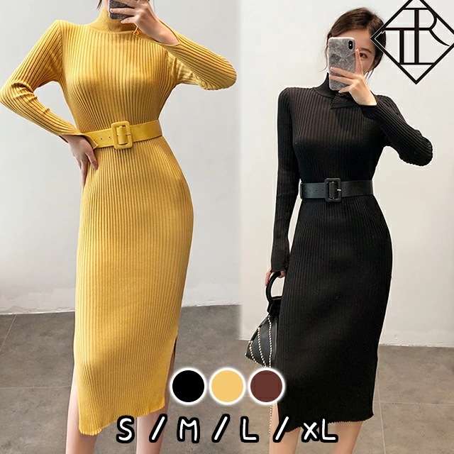 ２点で13o円OFF！【即納】ワンピース レディース ニットワンピース 秋冬 ロングワンピース 長袖 秋 ニット ワンピース 大きいサイズ ワンピース ひざ丈 ウエストライン 大人可愛い カジュアル