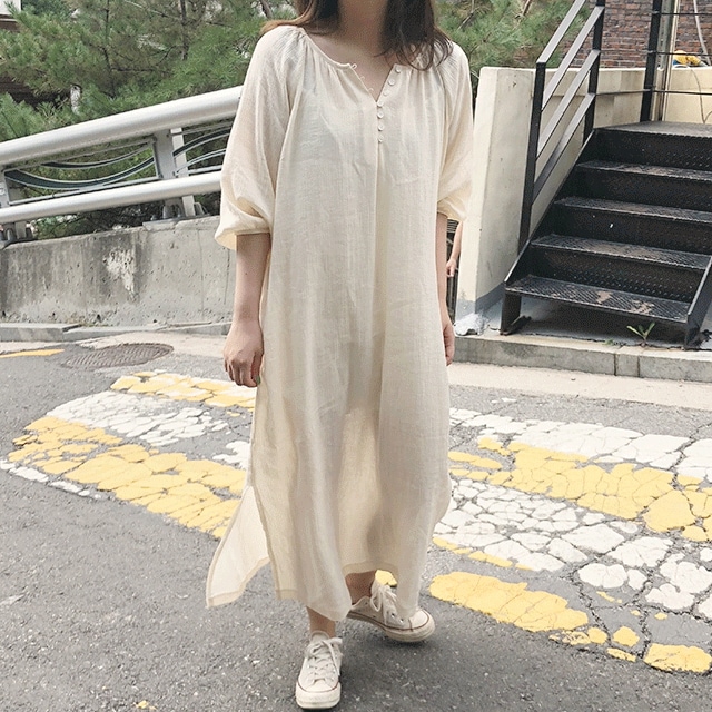 ナチュラル ボクシー ロングワンピース(3color)