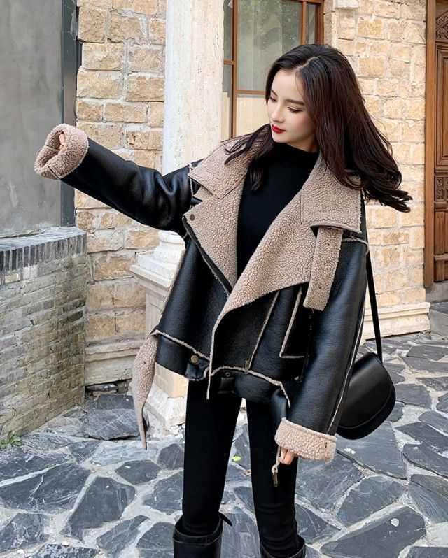 【韓国ins大人気】裏ボア ジャケット ライダースジャケット もこもこ アウター レディース 秋冬 コート ショート丈 オーバーサイズ 大きいサイズ 黒 冬 ムスタンジャケット ビッグシルエット 韓国