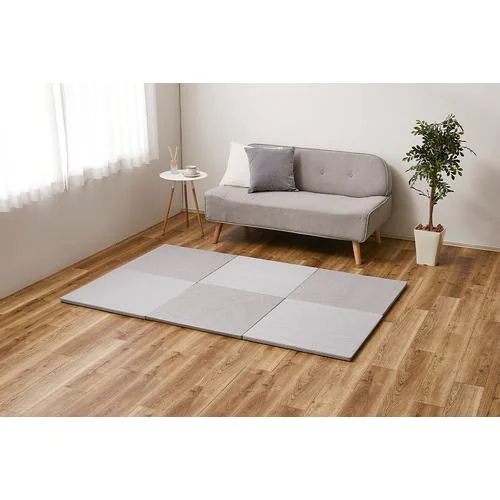 【メーカー直送品】萩原 【9枚組】い草風置き畳 綾模様 約65×65×2.5cm ライトグレー