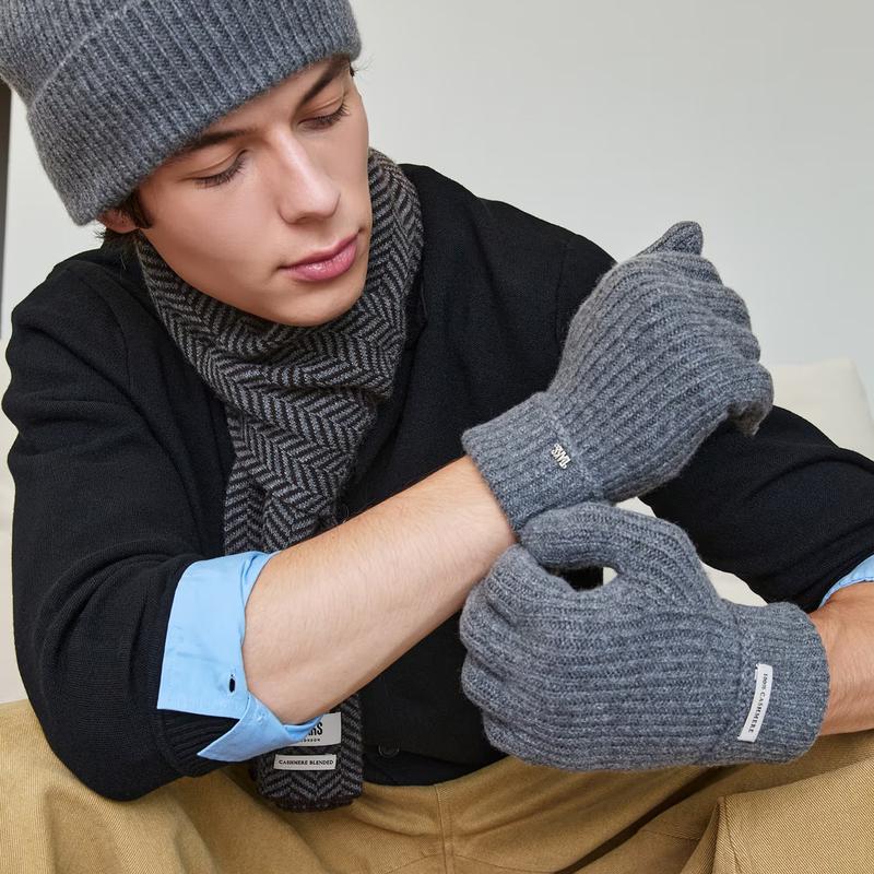 DCGV5F830G3 [男性用手袋][手袋]グレー ロゴ カシミア 男性用手袋